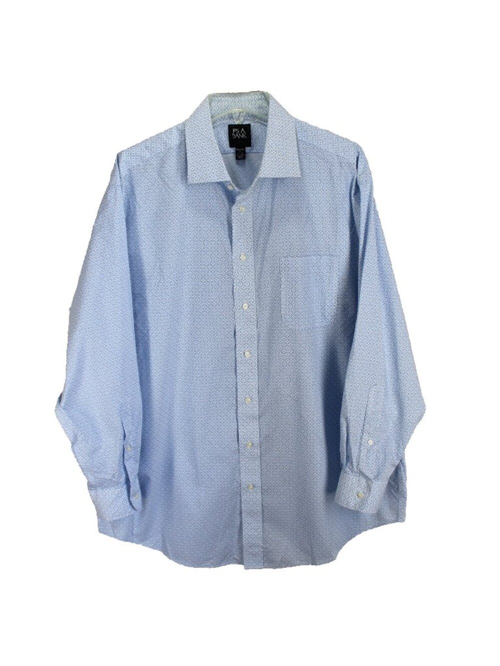 Jos A Bank Traveler Dress Shirt Mens Size 17.5 34 Blue Print Traditional Fit
